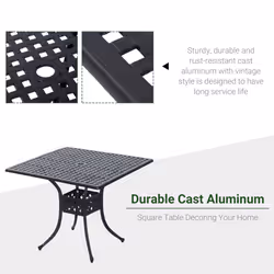 Outsunny Square Aluminium Outdoor Garden Dining Table with Umbrella Hole, Black