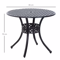 Outsunny Round Aluminium Outdoor Garden Dining Table with Umbrella Hole, Black