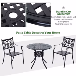 Outsunny Round Aluminium Outdoor Garden Dining Table with Umbrella Hole, Black