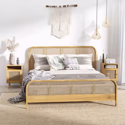 HOMCOM Bedside Table Nightstand with Storage Shelf and Door Cupboard, Natural