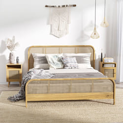 HOMCOM Bedside Table Nightstand with Storage Shelf and Door Cupboard, Natural