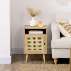 HOMCOM Bedside Table Nightstand with Storage Shelf and Door Cupboard, Natural - Additional view 5