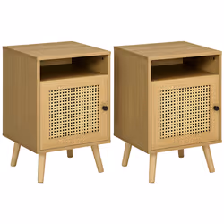 HOMCOM Bedside Table Nightstand with Storage Shelf and Door Cupboard, Natural - Additional view 8