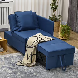 HOMCOM Folding Sleeper Sofa Bed Chair with Pillows, Pocket, Blue - Additional view 4