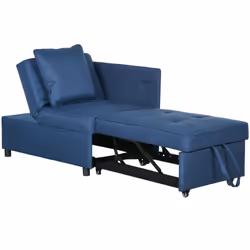 HOMCOM Folding Sleeper Sofa Bed Chair with Pillows, Pocket, Blue - Additional view 6