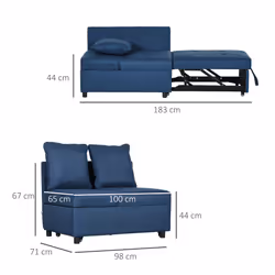 HOMCOM Folding Sleeper Sofa Bed Chair with Pillows, Pocket, Blue - Additional view 8