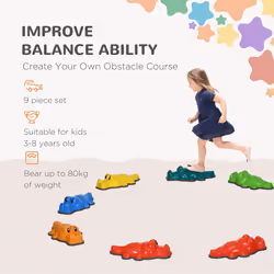 ZONEKIZ 9PCs Kids Stepping Stones w/ Anti-Slip Edge, Indoor and Outdoor