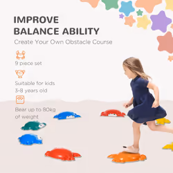 ZONEKIZ Kids Stepping Stones, 9PCs River Stones for Indoors, Outdoors