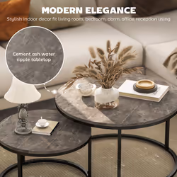 HOMCOM 2 Pcs Stacking Coffee Table Set Steel Frame, Marble Dark Grey