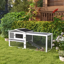 PawHut Wooden Rabbit Hutch Guinea Pig Run w/ Ramp and Removable Tray Outdoor