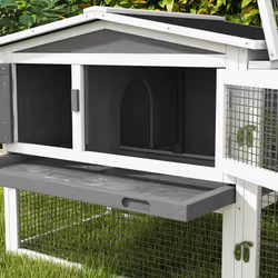 PawHut Wooden Rabbit Hutch Guinea Pig Run w/ Ramp and Removable Tray Outdoor - Additional view 6