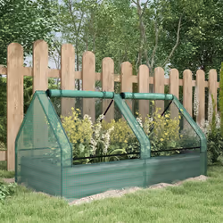 Outsunny Raised Garden Bed Planter Box with Greenhouse, Green and Dark Grey
