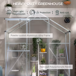 Outsunny 6 x 2.5ft Polycarbonate Greenhouse Aluminium Green House, Silver
