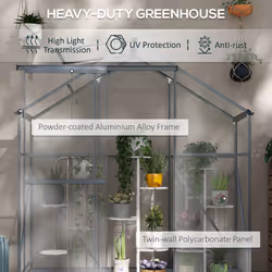 Outsunny 6 x 2.5ft Polycarbonate Greenhouse Aluminium Green House, Dark Grey