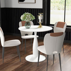 HOMCOM Round Dining Table with Steel Base for Living Room, White