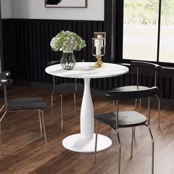 HOMCOM Round Dining Table with Steel Base for Living Room, Marble White