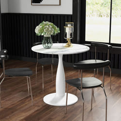 HOMCOM Round Dining Table with Steel Base for Living Room, Marble White