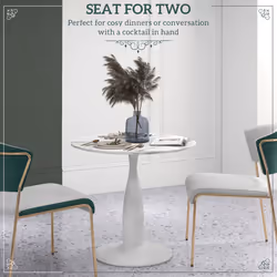 HOMCOM Round Dining Table with Steel Base for Living Room, Marble White