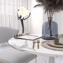 HOMCOM Round Dining Table with Steel Base for Living Room, Marble White - Additional view 4