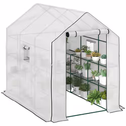Outsunny Walk-in Outdoor Green House with Door and Mesh Windows, White - Additional view 8