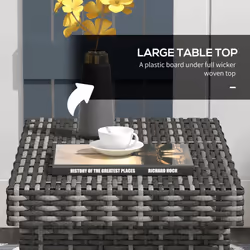 Outsunny Foldable Outdoor Coffee Table, Steel Frame Rattan Side Table, Grey
