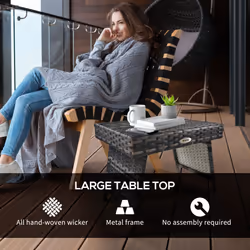 Outsunny Foldable Outdoor Coffee Table, Steel Frame Rattan Side Table, Grey