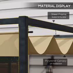 Outsunny 4x3(m) Metal Pergola Gazebo Patio Sunshelter Retractable Canopy Khaki