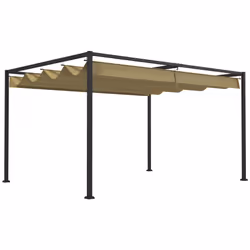 Outsunny 4x3(m) Metal Pergola Gazebo Patio Sunshelter Retractable Canopy Khaki - Additional view 8