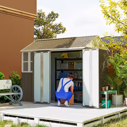Outsunny 8x6ft Metal Garden Shed Outdoor Storage Shed w/ Doors Window, Grey