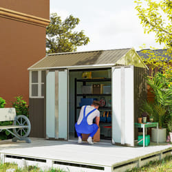 Outsunny 8x6ft Metal Garden Shed Outdoor Storage Shed w/ Doors Window, Grey