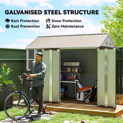 Outsunny 8x6ft Metal Garden Shed Outdoor Storage Shed w/ Doors Window, Grey