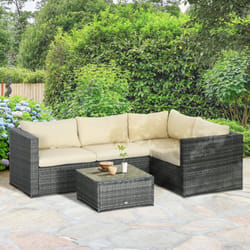 Outsunny 3Pcs Rattan Corner Sofa Set with Coffee Table, Cushion, Beige