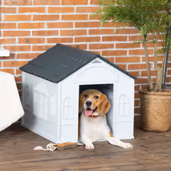 PawHut Weather-Resistant Dog House, Puppy Shelter for Medium Dogs - Grey