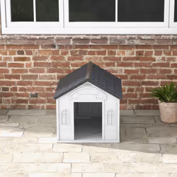 PawHut Weather-Resistant Dog House, Puppy Shelter for Medium Dogs - Grey - Additional view 6