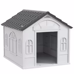 PawHut Weather-Resistant Dog House, Puppy Shelter for Medium Dogs - Grey - Additional view 8