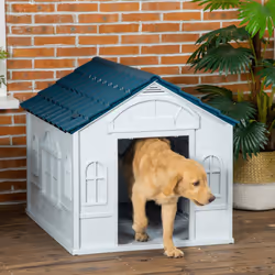 PawHut Weather-Resistant Dog House, Puppy Shelter for Large Dogs - Blue