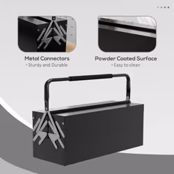 DURHAND 3 Tier Metal Toolbox with 5 Tray Carry Handle 56cmx20cmx34cm Black