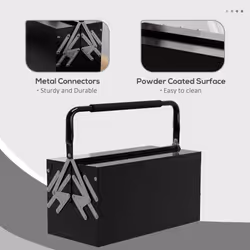 DURHAND 3 Tier Metal Toolbox with 5 Tray Carry Handle 45cmx20cmx34.5cm Black