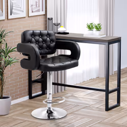 HOMCOM Adjustable Height Barstool Steel Pole PU Leather, Black