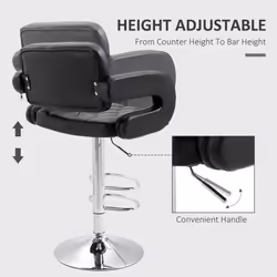 HOMCOM Adjustable Height Barstool Steel Pole PU Leather, Black
