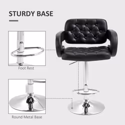 HOMCOM Adjustable Height Barstool Steel Pole PU Leather, Black