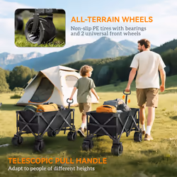 Outsunny Outdoor Pull Along Garden Trolley on Wheels Folding Beach Cart Black