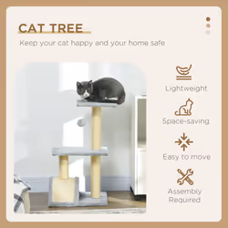PawHut 72cm Cat Tree Climbing Tower with Sisal Scratching Post - Light Grey