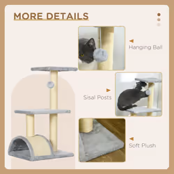 PawHut 72cm Cat Tree Climbing Tower with Sisal Scratching Post - Light Grey