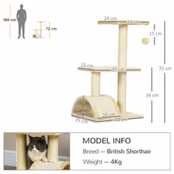 PawHut 72cm Cat Tree Climbing Tower with Sisal Scratching Post - Cream White - Additional view 8