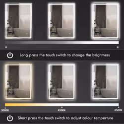 HOMCOM Illuminated Bathroom Mirror with LED Lights 3 Colours Defogging Film