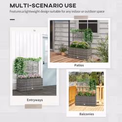 Outsunny Garden PE Rattan Planter Box w/ Trellis Flower Raised Bed, 84x30x107cm