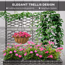 Outsunny Garden PE Rattan Planter Box w/ Trellis Flower Raised Bed, 84x30x107cm - Additional view 4