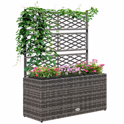 Outsunny Garden PE Rattan Planter Box w/ Trellis Flower Raised Bed, 84x30x107cm - Additional view 8