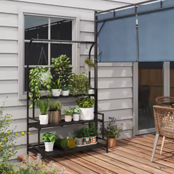 Outsunny 3 Tiered Plant Rack Stand with Hanging Hooks for Indoor Outdoor Use